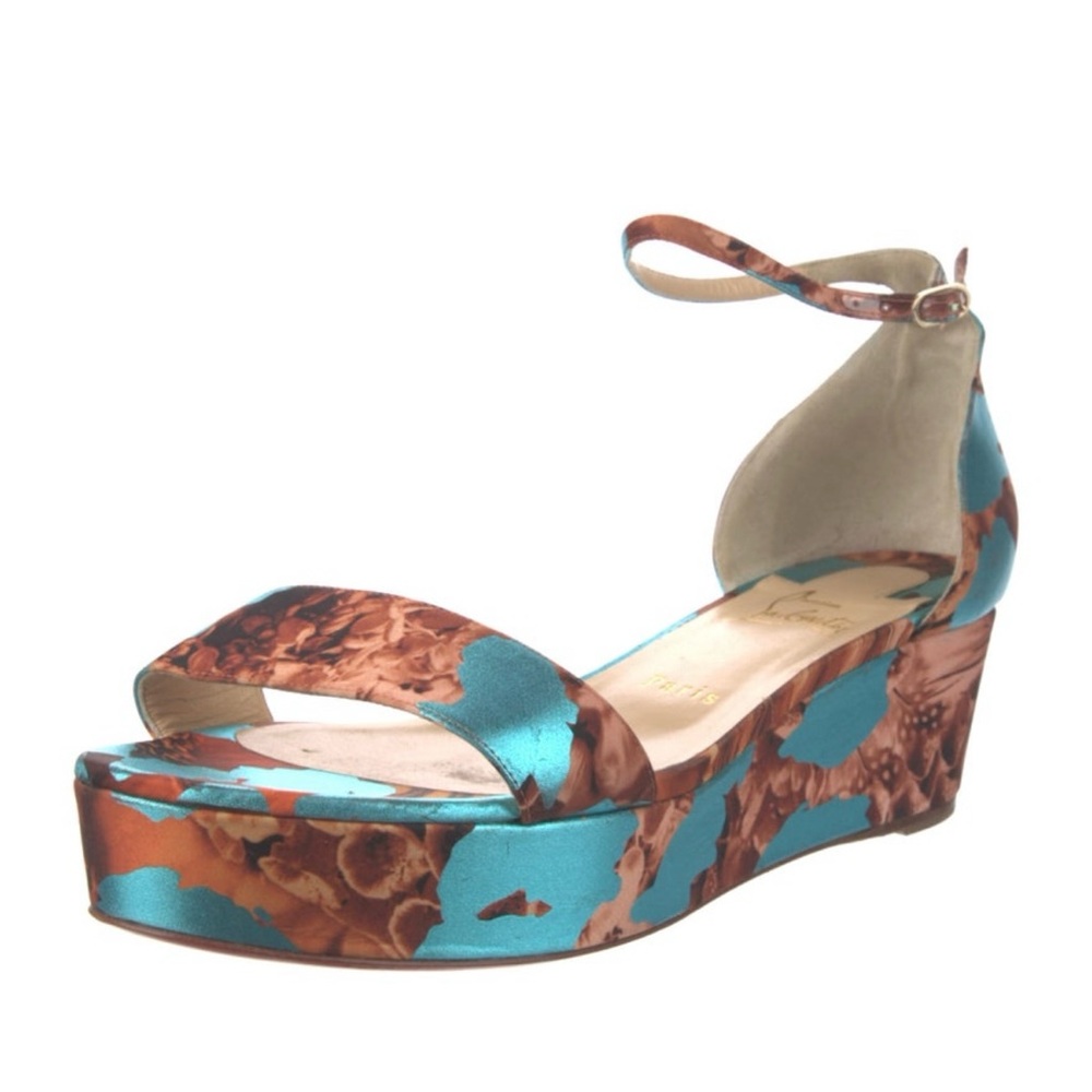 Christian Louboutin Blue and Brown Wedge Sandals